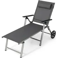 GIANTEX Gartenliege klappbar mit Rollen &7 Stufen verstellbar, Sonnenliege mit bequeme Kopfstütze, Liegestuhl aus Aluminium für Terrasse, Pool, Garten