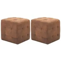 Décoshop26 - Set aus 2 würfelförmigen Fußhockern 30 x 30 x 30 cm gepolstert aus braunem PVC in Wildlederoptik DEC035439