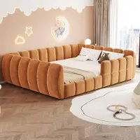 MODFU Polsterbett 140x200 Kinderbett mit Komplett geschlossenes Design,Jugendbett mit Niedriges und Abgerundete Form,Ohne Matratze,Orange