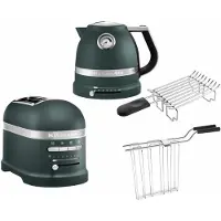 KitchenAid Artisan Frühstücksset inkl. Wasserkocher 5KEK1522, 2 Scheiben Toaster 5KMT2204 und Brötchenaufsatz Pebbled Palm