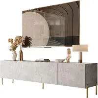 Lookway RTV-Schrank COLGANTE BETON 200 cm auf Beinen mit Gerade gold Chrom