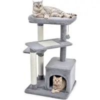 Costway Kratzbaum Klein, 85cm hoch, Katzenbaum mit Katzenhöhle & weicher Sitzfläche & Ball & Sisalpfosten, Katzenkratzbaum Holz, Katzen Katzenmöbel Kletterbaum, Aktivitätsbaum Spielbaum, Grau