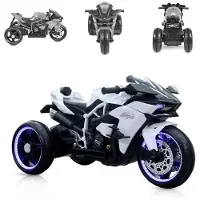 Moni Kinder Elektromotorrad Ninja, drei Kunststoffräder, LED-Beleuchtung, Mp3 weiß