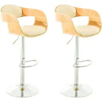 TPFLiving 2er Set Barhocker Kingsley Holz/Kunstleder Natura/Creme