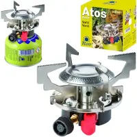 Meva Gas-Campingkocher mit Gaskartuschen (Gewinde oder Ventil) ATOS Piezo-Zünder 1,8 kW