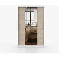 INTER-M Schwebetürenschrank Kleiderschrank Schrank 120 cm Weiß mit Spiegel, 2-türig, Schlafzimmer IMOI X