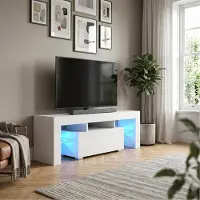 Masseno TV-Schrank CRISTALLO 130,2 cm Fernsehschrank mit 1 Türen TV-Lowboard für Wohnzimmer Modern 130,2x35x48,5 cm Weiß / Weiß