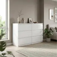 Masseno Kommode NUDO 120 cm Sideboard mit 6 Schubladen und Türen für Wohnzimmer Schlafzimmer Modern 120x39x78,5 cm Weiß / Weiß