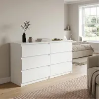 Masseno Kommode NUDO 100 cm Sideboard mit 6 Schubladen und Türen für Wohnzimmer Schlafzimmer Modern 100x39x78,5 cm Weiß / Weiß