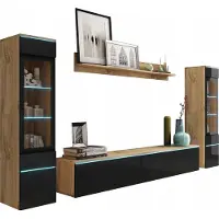 Bratex MINIO go for it, Wohnwand "VEVE 2 ", hängend, stehend, 3-Teilig, Wotan-Eiche / Glanzschwarz