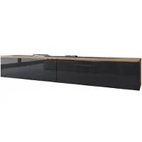 Bratex , TV-Schrank "DONNA", Lowboard, 180cm, stehend, hängend, Wotan Eiche / glänzende schwarze Farbe