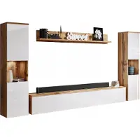 Bratex , 4-Teilig, Wohnwand "PARMA XL", Wotan/Weiß Farbe