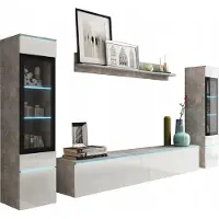 MINIO go for it , Wohnwand "VEVE 2 ", hängend, stehend, 3-Teilig, Beton/ Weiss Farbe