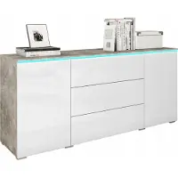 Bratex Sideboard Vera mit LED ca. 150 cm Weiß Hochgl./Grau