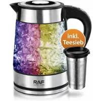 RAF Glas Wasserkocher LED Edelstahl Teekocher 1,8L 2200W BPA-Frei mit Temperaturwahl