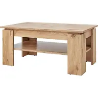 GuenstigEinrichten Couchtisch - 100 x 60 cm - Nox Eiche Nachbildung - mit zusätzlicher Ablagefläche
