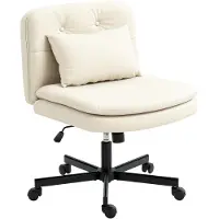 SUGIFT Bürostuhl ohne Armlehne, Drehstuhl Kunstleder Knopfheftung, Schreibtischstuhl mit Rollen, Beige | 47–57 cm Sitzhöhe | 67x63x93 cm | Extra-Sitzkissen