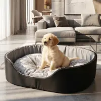 4myBaby GmbH Best for Pet Hundebett Gemütliche Hundehütte mit Kissen für kleine Haustiere–bequem&waschbar | Schwarz-grau, 68x57