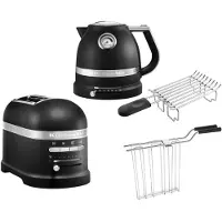 KitchenAid Artisan Frühstücksset inkl. Wasserkocher 5KEK1522, 2 Scheiben Toaster 5KMT2204 und Brötchenaufsatz Gusseisen Schwarz