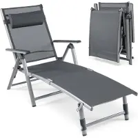 Goplus Sonnenliege klappbar, 180cm Gartenliege aus Aluminium bis 110kg Belastbar, Liegestuhl mit Verstellbarer Rückenlehne & Fußstütze, Relaxliege Garten mit Kissen für Outdoor Strand Balkon