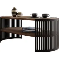 Mirjan 24 Couchtisch Fikoli Oval I, Wohnzimmer Kaffeetisch, Gestell aus Stahl (Farbe: Schwarz / Nuss Franklin)