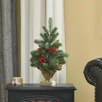 SUGIFT Mini Weihnachtsbaum mit Schmuck & Beeren, Tisch-Tannenbaum PE-Spitzen vordekoriert, Grün/Mehrfarbig | 28 x 28 x 50 cm | 55 Spitzen | Zementsockel