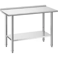 Vevor Edelstahl Vorbereitungs Tisch, 24 x 24 x 34 Zoll, Schwerlast Metall Arbeitstisch mit 3 verstellbaren Höhenstufen, Gewerbliche Arbeitsstation für Küche Garage Restaurant Garten