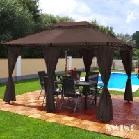 Swing&Harmonie Luxus Pavillon 3x4m Minzo - inklusive Seitenwände Gartenpavillon Partyzelt Gartenzelt - braun