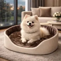 4myBaby GmbH Best for Pet Hundebett Gemütliche Hundehütte mit Kissen für kleine Haustiere–bequem&waschbar | CremeBraun, 68x57