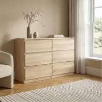 Masseno Kommode NUDO 138,5 cm Sideboard mit 6 Schubladen und Türen für Wohnzimmer Schlafzimmer Modern 138,5x39x78,5 cm Sonoma Eiche / Sonoma Eiche