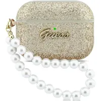 GUESS Schutzhülle für AirPods Pro 3, Glitter Pearl Strap Case, Golden