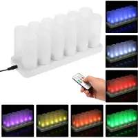 Aibecy Set mit 12 wiederaufladbaren LED-Farbwechseln Flackerndes flammenloses Teelicht Kerzenlicht mit Fernbedienung USB 5V Frosted Cups Ladestation für Weihnachtsfeier Feste Hochzeit