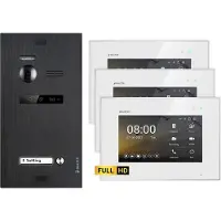 Balter EVO HD Unterputz Schwarz 2-Draht 3x 7" Weiß Video Türsprechanlage Set für 1 Familienhaus
