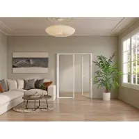 Vente-unique Reversibler Doppelflügel-Türblock aus Aluminium und Sicherheitsglas - 2 x H204 x B93 cm - Weiß - LOXTON