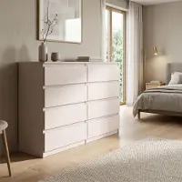Masseno Kommode NUDO 138,5 cm Sideboard mit 8 Schubladen und Türen für Wohnzimmer Schlafzimmer Modern 138,5x39x101,5 cm Kaschmir / Kaschmir