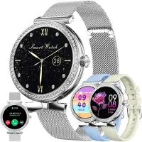 ZPIMY Damen Smartwatch mit Telefonfunktion 1.2 Inch AMOLED Display Schlafmonitor Zykluserinnerung 100+ Sportmodi Fitness Uhr Android iOS