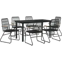 vidaXL 7-tlg. Garten-Essgruppe Schwarz PVC-Rattan