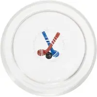 Zafferano Winterspiel-Trinkbecher 35 cl aus Borosilikatglas mit dreidimensionalem Hockey-Motiv, handgefertigt für winterliche Atmosphäre