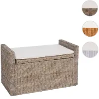 Mendler Aufbewahrungstruhe M92, Truhe Sitzbank Garderobenbank, Kissen Kubu Rattan 88cm ~ kubu grau