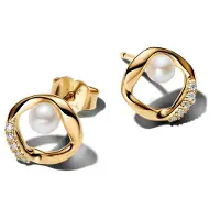 Pandora 264662C01 Damenohrringe Pavé-Kreis mit Perle Goldfarben