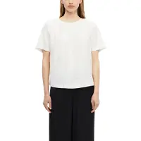 s.Oliver Kurzarmbluse , Damen, Gr. 38, weiß, Web, Obermaterial: 52% Leinen, 48% Viskose, unifarben, hüftbedeckend, Rundhals, abgesteppte Kante, Blusen Kurzarmbluse, Sommerbluse mit Bindeband im Rücken