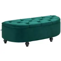 OKWISH Storage Footstool aus Samtbezug Polyester Dunkelgrün mit Stauraum, Hevea-Holzfüße, 120x46x42 cm