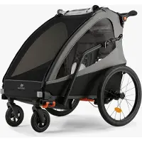 Kinderkraft NAVA WALK – 2-in-1 Fahrradanhänger & Buggy für 2 Kinder, verstellbarer Schiebegriff, klappbar, bis 60 kg, mit Federung & Wetterschutz, Grau