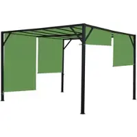 Mendler Pergola Baia, Garten Pavillon Terrassenüberdachung, stabiles 6cm-Stahl-Gestell + Schiebedach grün 3x4m