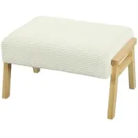 OKWISH Fußhocker Polyester Cremeweiß 70x46x40 cm mit Kordsamtoptik, Schaumstoffpolsterung und Beinen aus Gummiholz