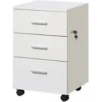 Vinsetto Cajonera Oficina Con Llave Y Ruedas Con Freno 3 Cajones Para Despacho Y Hogar Cerradura Llaves Incluidas Moderna 40x41,5x61,5 Cm Blanco One Size