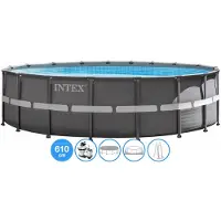 Intex 26334GN Frame Pool Set Ultra XTR (610x122cm) inkl. Filterpumpe Abdeckplane Leiter Bodenplane