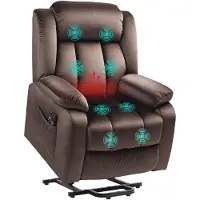 HOMCOM Fernsehsessel mit Aufstehhilfe Relaxsessel mit Vibrationsmassage Braun