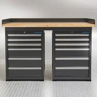 Datona Werkbank PRO mit Bambus Arbeitsplatte - 12 Schubladen - 150 cm