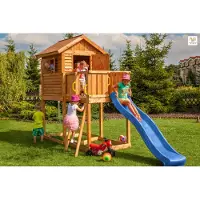 Fungoo , Spielhaus "My House", teak, inkl. Rutsche, Haus mit Holzdach und Steuerrad